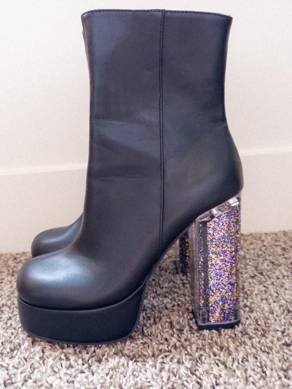 ​✨ NEW & NEVER WORN Horoscope Platform Boots | 5" Multi-Glitter Clear Heels | Si